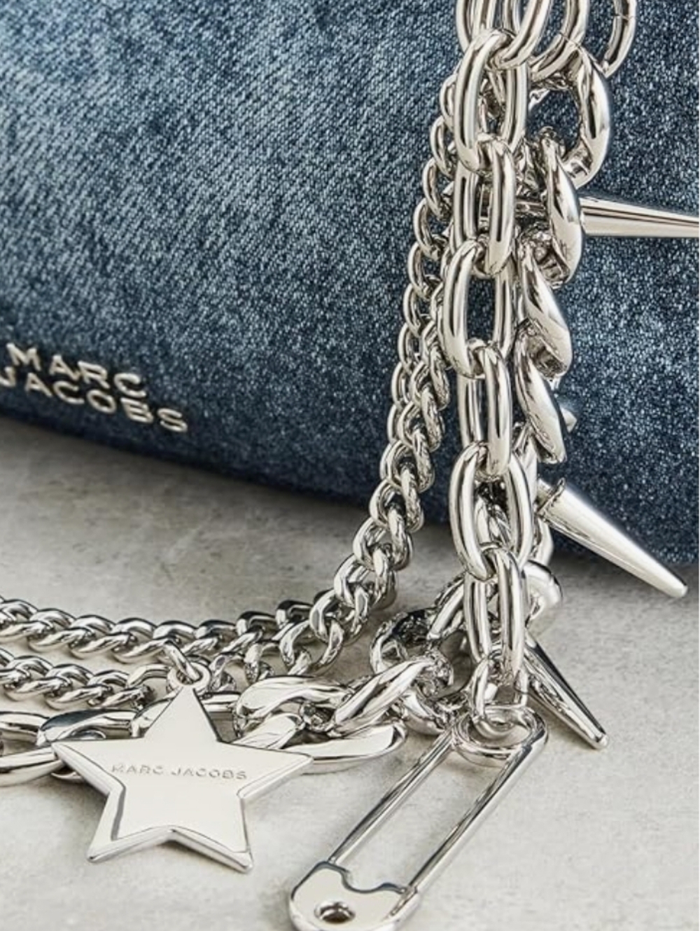 Marc Jacobs Denim Shoulder Bag with Silver Chains/ Bnwt - Picture 3 of 4